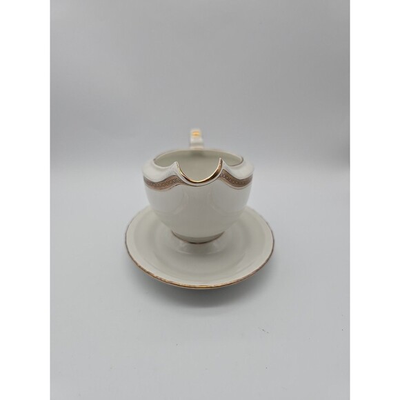 Rorstrand Sweden Porcelain Gravy Boat w/plate Fine China White & Gold Trim #622 - Picture 4 of 10